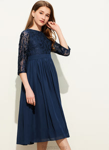 A-Line Anaya Tea-Length Lace Chiffon Neck Junior Bridesmaid Dresses Scoop