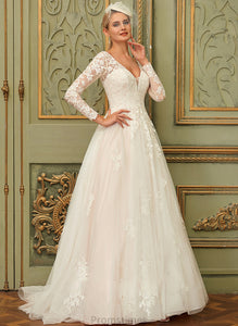 V-neck Tulle Brynn Train Wedding Ball-Gown/Princess Sweep Lace Wedding Dresses Dress