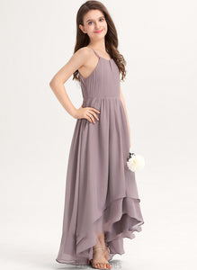 Scoop Ruffle Bow(s) Chiffon Junior Bridesmaid Dresses Asymmetrical Neck Clara With A-Line