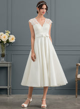 Load image into Gallery viewer, Satin Wedding Dresses Dress V-neck With Madisyn Tea-Length Wedding A-Line Bow(s)