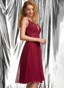 Chiffon A-Line With Knee-Length V-neck Sequins Evangeline Prom Dresses