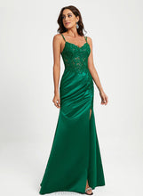 Load image into Gallery viewer, Satin V-neck Prom Dresses Lace Floor-Length Sequins Sheath/Column With Nell