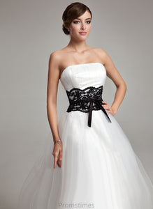 Tulle Wedding Dresses Frances Sash Satin Beading Ball-Gown/Princess Tea-Length Strapless Wedding Lace Bow(s) Dress With