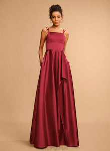 Satin A-Line Square Floor-Length Prom Dresses Neckline Frances