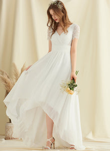 A-Line V-neck Wedding Erin Asymmetrical Wedding Dresses Dress Chiffon Lace