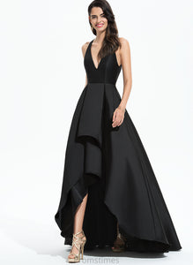 Mariyah Satin V-neck Prom Dresses Asymmetrical A-Line