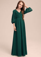 Load image into Gallery viewer, Ruffles Floor-Length Chiffon V-neck Cheryl With A-Line Junior Bridesmaid Dresses