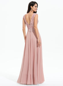 A-Line Floor-Length V-neck Kallie Prom Dresses Chiffon