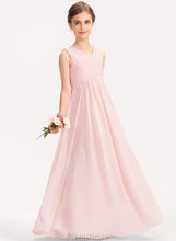 Load image into Gallery viewer, With A-Line Ruffle Junior Bridesmaid Dresses Floor-Length Sahna V-neck Chiffon