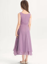 Load image into Gallery viewer, A-Line Ruffle With Junior Bridesmaid Dresses Ryan Tea-Length Chiffon Neck Scoop