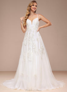 Lace Wedding Dresses Jaylen With Train Wedding Sequins V-neck Tulle Court Dress Ball-Gown/Princess