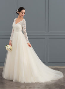 Ball-Gown/Princess Train Wedding Dresses V-neck Court Vanessa Wedding Tulle Dress Lace