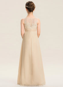 Chiffon Floor-Length A-Line Lace Scoop Taniyah Neck Junior Bridesmaid Dresses