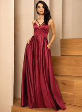 Load image into Gallery viewer, A-Line Pockets Satin Jayla V-neck Prom Dresses With Split Floor-Length Front