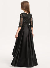 Load image into Gallery viewer, Scoop With Lace Satin Imani Ruffle Junior Bridesmaid Dresses Asymmetrical A-Line Neck