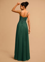 Load image into Gallery viewer, Prom Dresses Beading Floor-Length Sequins A-Line Chiffon Lace Faith With V-neck