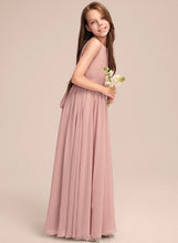 Load image into Gallery viewer, Carolyn Ruffle With Chiffon Scoop A-Line Floor-Length Bow(s) Junior Bridesmaid Dresses Neck