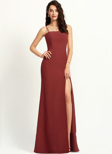 Sheath/Column With Floor-Length Neckline Split Marina Front Square Prom Dresses