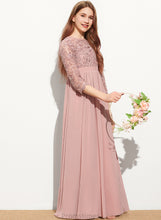 Load image into Gallery viewer, Floor-Length Scoop Kailey A-Line Lace Junior Bridesmaid Dresses Chiffon Neck