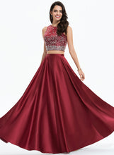 Load image into Gallery viewer, Sequins Satin Prom Dresses Scoop Neck Floor-Length A-Line Beading Alisa With