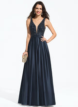 Load image into Gallery viewer, V-neck Beading Isabell Satin A-Line With Sequins Floor-Length Prom Dresses