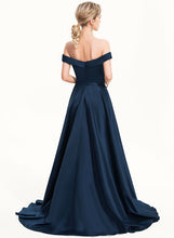 Load image into Gallery viewer, Prom Dresses Ball-Gown/Princess Off-the-Shoulder Ruby With Pleated Satin Sweep Train