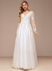 Wedding Dresses Wedding Tulle A-Line Beading Dress Lace V-neck With Adeline Floor-Length Sequins