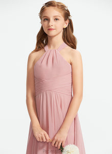 Neckline With Ruffle Scarlet Floor-Length Junior Bridesmaid Dresses Square Chiffon A-Line