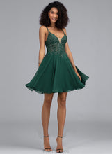 Load image into Gallery viewer, Prom Dresses Short/Mini Chiffon Beading A-Line Sequins With V-neck Mylee