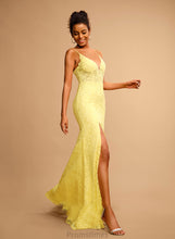 Load image into Gallery viewer, With V-neck Floor-Length Karissa Prom Dresses Sheath/Column Beading Lace