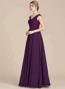 A-Line Kaiya Floor-Length Off-the-Shoulder With Prom Dresses Ruffle Chiffon