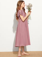 Load image into Gallery viewer, Scoop Chiffon Marlee Lace Tea-Length Neck A-Line Junior Bridesmaid Dresses