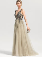 Load image into Gallery viewer, Front V-neck Prom Dresses Sequins Floor-Length Karlie A-Line Split Tulle Beading With