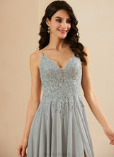 Load image into Gallery viewer, Marely Prom Dresses Lace Split With V-neck Sequins Front Chiffon A-Line Floor-Length