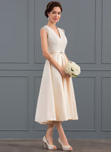 Load image into Gallery viewer, A-Line Satin Tea-Length V-neck Wedding With Yoselin Wedding Dresses Beading Sequins Dress