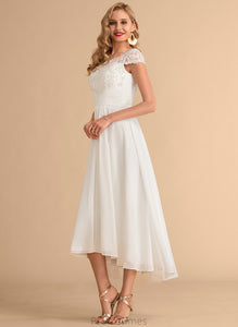 Wedding Dress Asymmetrical Renee Scoop Wedding Dresses A-Line Chiffon Neck