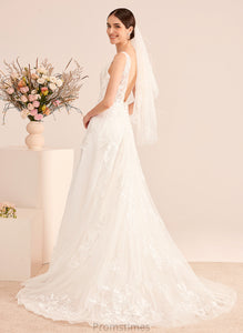 Court Wedding Dresses V-neck With Gracelyn Train A-Line Dress Lace Wedding