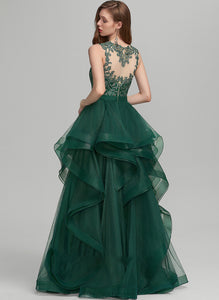 Lace Tulle Avery Prom Dresses Floor-Length With Ball-Gown/Princess Ruffle Scoop Neck