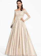 Load image into Gallery viewer, Sweep Olympia Prom Dresses Satin Ball-Gown/Princess With Train Off-the-Shoulder Sequins