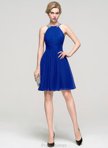 Liberty Prom Dresses Knee-Length Scoop Neck A-Line With Ruffle Chiffon Beading