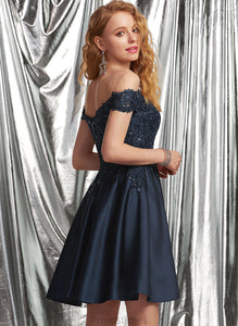 Satin Prom Dresses Off-the-Shoulder Short/Mini With Aliyah A-Line Lace Sequins