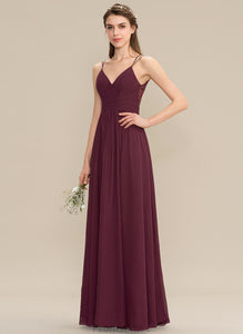 Lace With V-neck Floor-Length Prom Dresses Ruffle Ashlyn A-Line Chiffon