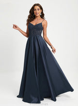 Load image into Gallery viewer, V-neck A-Line Mildred Floor-Length Satin Prom Dresses Sequins Lace With