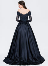 Load image into Gallery viewer, With Sweep Off-the-Shoulder Train Prom Dresses Ball-Gown/Princess Kiana Beading Satin