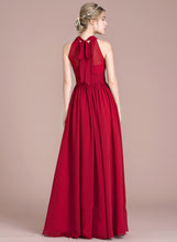 Load image into Gallery viewer, Chiffon A-Line Floor-Length With Ruffle Bow(s) Split Scoop Front Lila Prom Dresses Neck