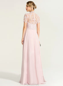 Chiffon Floor-Length Brielle Prom Dresses A-Line Sequins Lace Neck With High