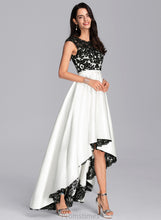 Load image into Gallery viewer, Illusion Satin Asymmetrical Muriel Scoop A-Line Prom Dresses Lace