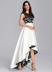 Illusion Satin Asymmetrical Muriel Scoop A-Line Prom Dresses Lace