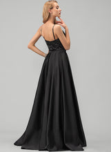 Load image into Gallery viewer, V-neck A-Line Floor-Length With Simone Prom Dresses Sequins Satin