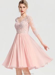 Wedding Dresses Chiffon With Wedding Lace A-Line V-neck Ashley Knee-Length Beading Dress